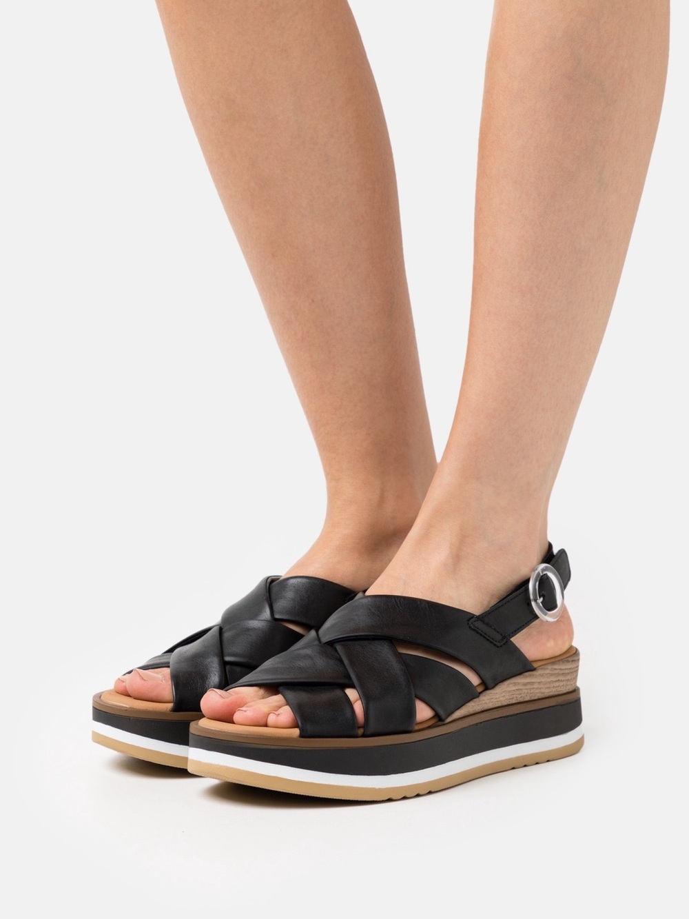 Gabor 9 Designer Comfort Platform Sandals Woven Leather Cushion Shock Absorb